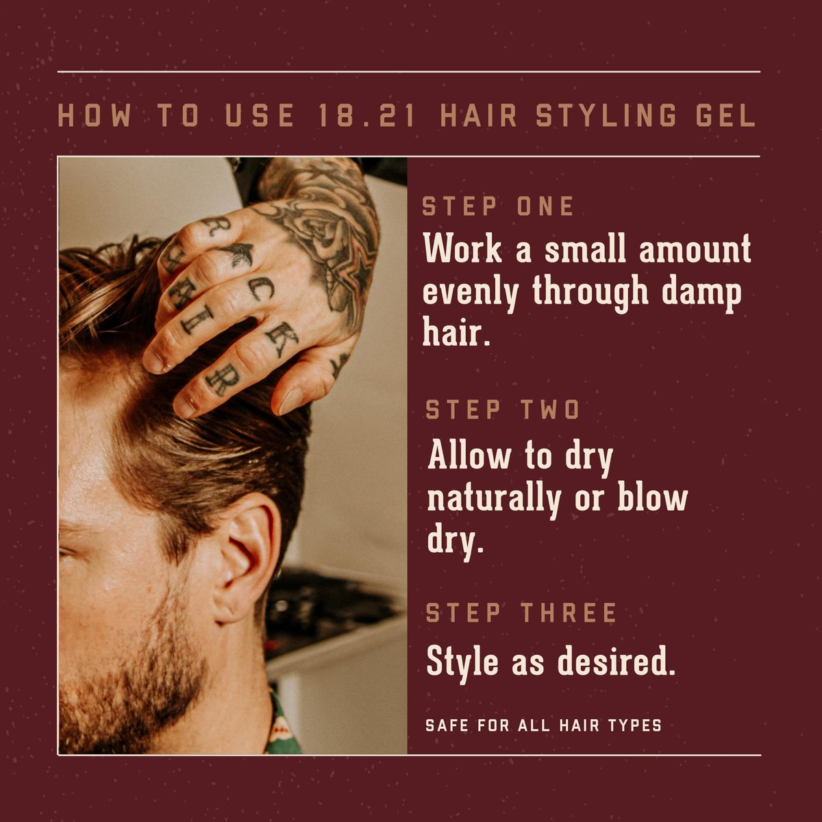 18.21 Man Made Hair Styling Gel for Men - Weightless All-Day Flexible Hold, Original Sweet Tobacco Scent, 3.4 oz Avelisse