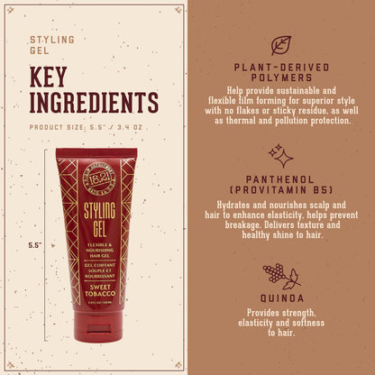 18.21 Man Made Hair Styling Gel for Men - Weightless All-Day Flexible Hold, Original Sweet Tobacco Scent, 3.4 oz Avelisse