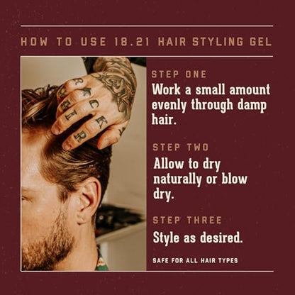 18.21 Man Made Hair Styling Gel for Men - Weightless All-Day Flexible Hold, Original Sweet Tobacco Scent, 3.4 oz Avelisse