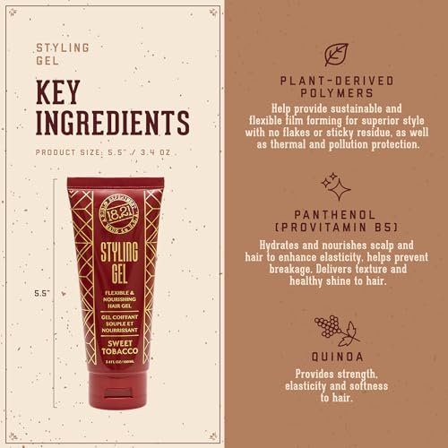 18.21 Man Made Hair Styling Gel for Men - Weightless All-Day Flexible Hold, Original Sweet Tobacco Scent, 3.4 oz Avelisse