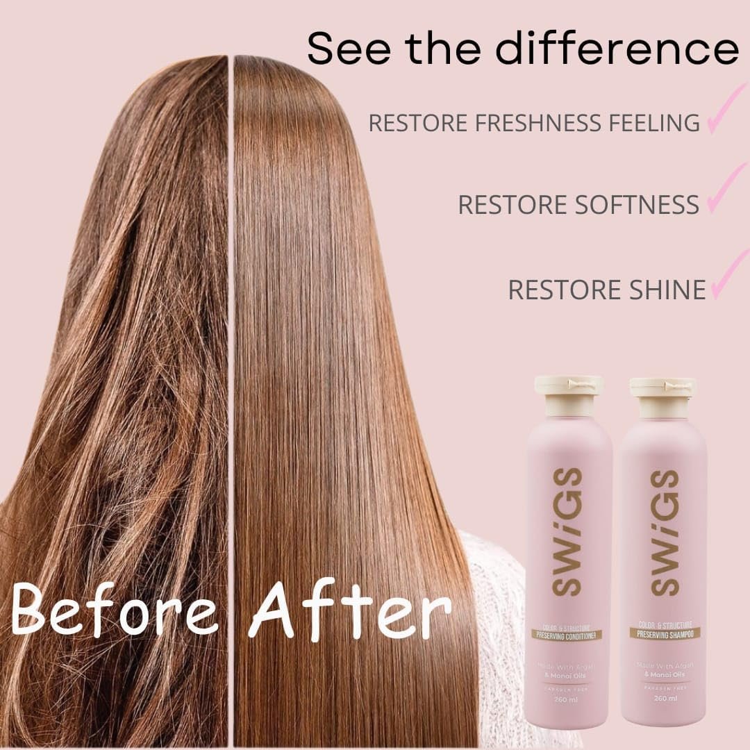 SWIGS Human & Synthetic Wig Shampoo & Conditioner Set | Color-Safe | Detangles, Promotes Body & Volume, Silkiness & Shine | 2 Pack, 8 oz Each Avelisse