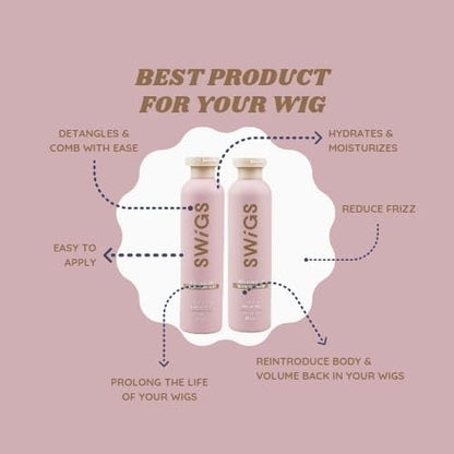 SWIGS Human & Synthetic Wig Shampoo & Conditioner Set | Color-Safe | Detangles, Promotes Body & Volume, Silkiness & Shine | 2 Pack, 8 oz Each Avelisse