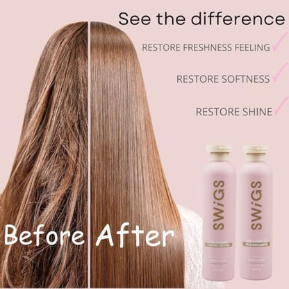 SWIGS Human & Synthetic Wig Shampoo & Conditioner Set | Color-Safe | Detangles, Promotes Body & Volume, Silkiness & Shine | 2 Pack, 8 oz Each Avelisse