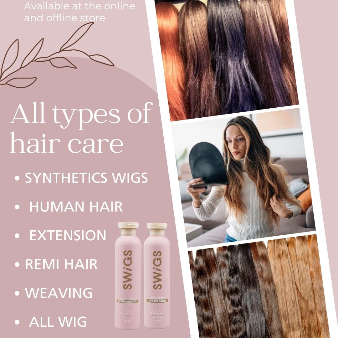 SWIGS Human & Synthetic Wig Shampoo & Conditioner Set | Color-Safe | Detangles, Promotes Body & Volume, Silkiness & Shine | 2 Pack, 8 oz Each Avelisse