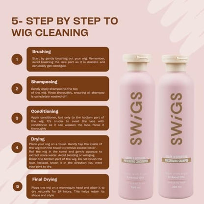 SWIGS Human & Synthetic Wig Shampoo & Conditioner Set | Color-Safe | Detangles, Promotes Body & Volume, Silkiness & Shine | 2 Pack, 8 oz Each Avelisse