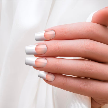 KISS Acrylic French False Nails Kit - Long Coffin Wide Fit Design, Classic White French Tip, Ready-to-Wear with Gel & Manicure Stick