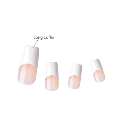 KISS Acrylic French False Nails Kit - Long Coffin Wide Fit Design, Classic White French Tip, Ready-to-Wear with Gel & Manicure Stick
