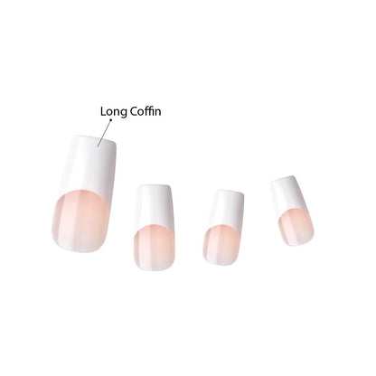 KISS Acrylic French False Nails Kit - Long Coffin Wide Fit Design, Classic White French Tip, Ready-to-Wear with Gel & Manicure Stick