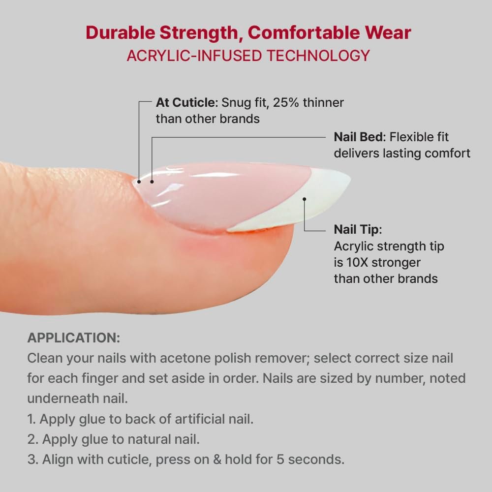 KISS Acrylic French False Nails Kit - Long Coffin Wide Fit Design, Classic White French Tip, Ready-to-Wear with Gel & Manicure Stick - görsel 11