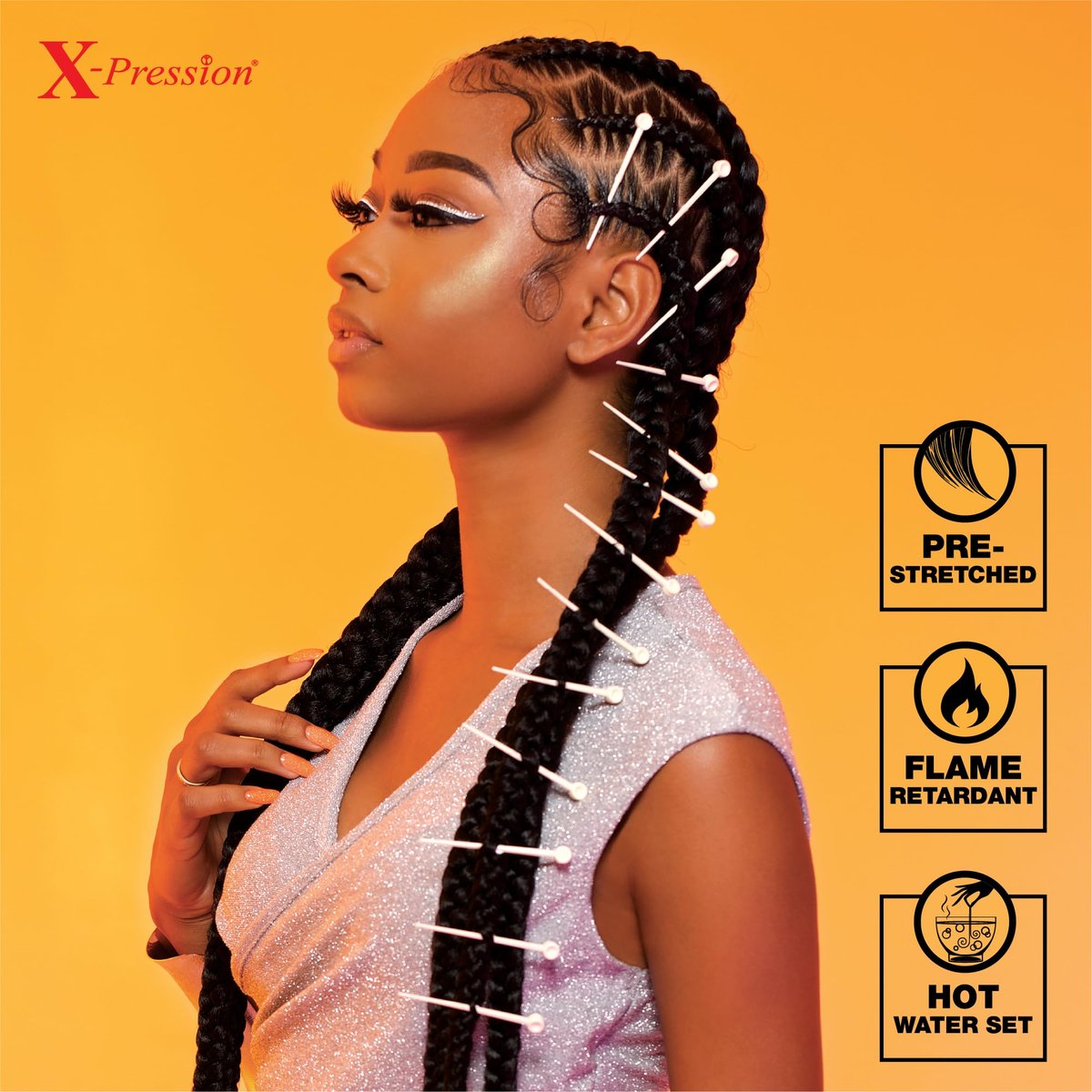 Sensationnel X-pression Prestretched Braiding Hair 48 Inch - 10x Braid All Kanekalon Synthetic Flame Retardant Braid for Box Braids and Twists (1 Jet Black) - görsel 9