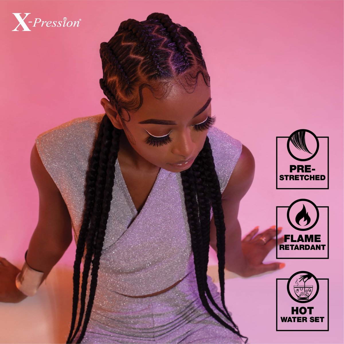 Sensationnel X-pression Prestretched Braiding Hair 48 Inch - 10x Braid All Kanekalon Synthetic Flame Retardant Braid for Box Braids and Twists (1 Jet Black) - görsel 13