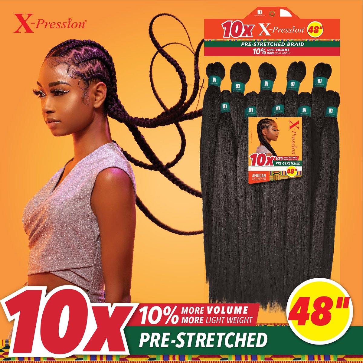 Sensationnel X-pression Prestretched Braiding Hair 48 Inch - 10x Braid All Kanekalon Synthetic Flame Retardant Braid for Box Braids and Twists (1 Jet Black) - görsel 3