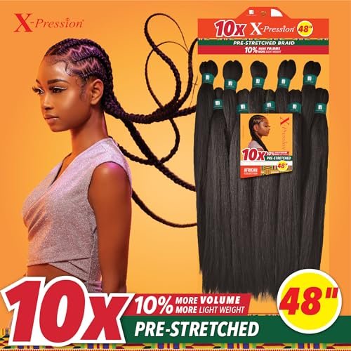 Sensationnel X-pression Prestretched Braiding Hair 48 Inch - 10x Braid All Kanekalon Synthetic Flame Retardant Braid for Box Braids and Twists (1 Jet Black) - görsel 4