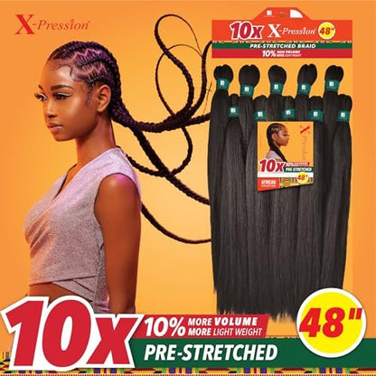 Sensationnel X-pression Prestretched Braiding Hair 48 Inch - 10x Braid All Kanekalon Synthetic Flame Retardant Braid for Box Braids and Twists (1 Jet Black)