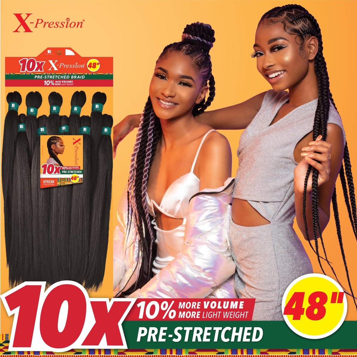 Sensationnel X-pression Prestretched Braiding Hair 48 Inch - 10x Braid All Kanekalon Synthetic Flame Retardant Braid for Box Braids and Twists (1 Jet Black) - görsel 5