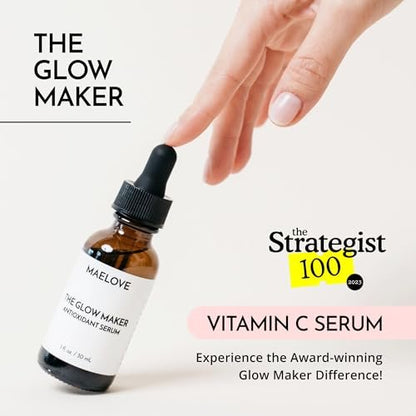 MAELOVE Glow Maker Vitamin C Serum with Vitamin E, Ferulic Acid & Hyaluronic Acid – Award-Winning Brightening & Hydrating Facial Serum, Unscented, 1 fl oz Avelisse
