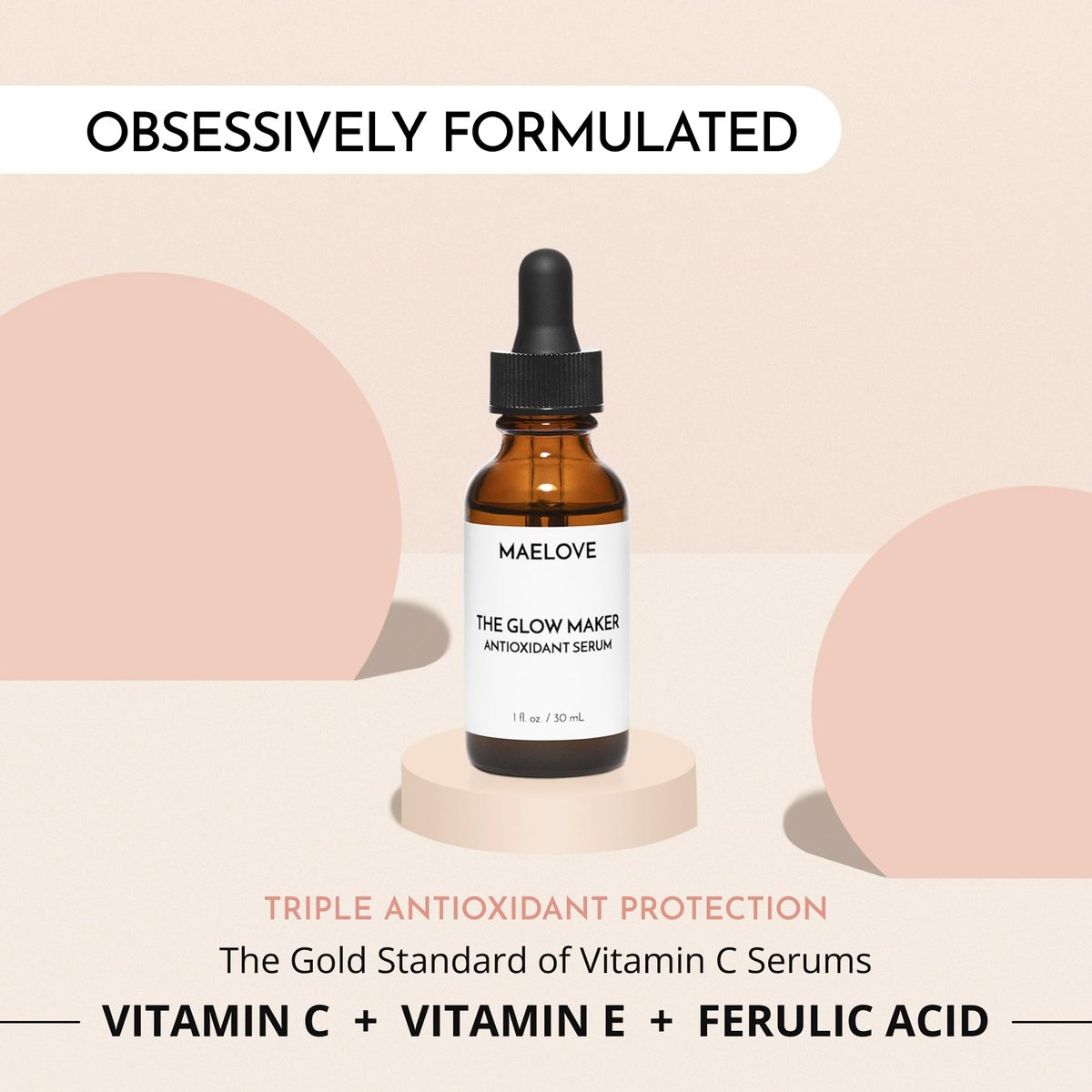 MAELOVE Glow Maker Vitamin C Serum with Vitamin E, Ferulic Acid & Hyaluronic Acid – Award-Winning Brightening & Hydrating Facial Serum, Unscented, 1 fl oz Avelisse