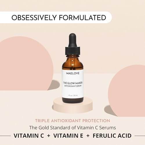 MAELOVE Glow Maker Vitamin C Serum with Vitamin E, Ferulic Acid & Hyaluronic Acid – Award-Winning Brightening & Hydrating Facial Serum, Unscented, 1 fl oz Avelisse