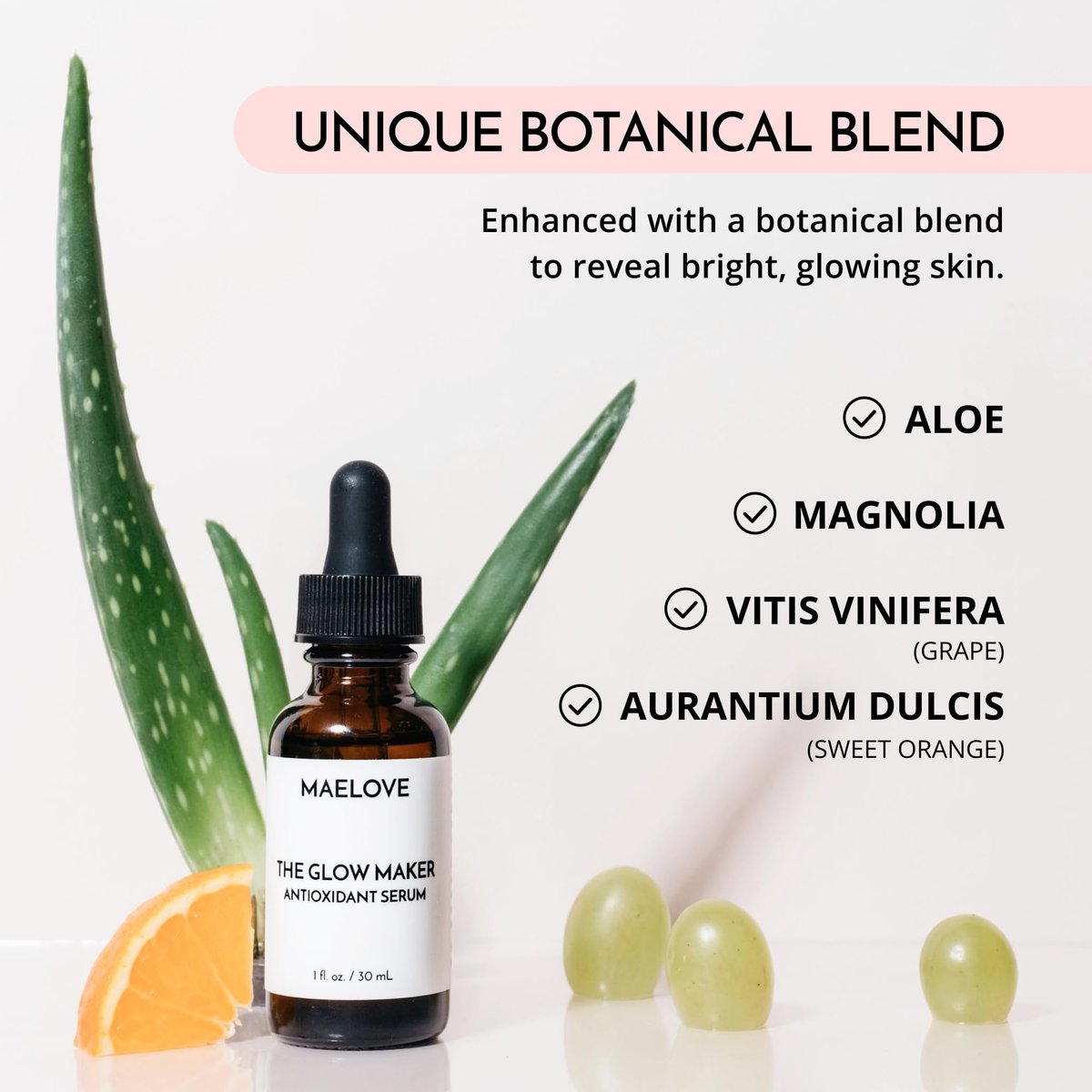 MAELOVE Glow Maker Vitamin C Serum with Vitamin E, Ferulic Acid & Hyaluronic Acid – Award-Winning Brightening & Hydrating Facial Serum, Unscented, 1 fl oz Avelisse