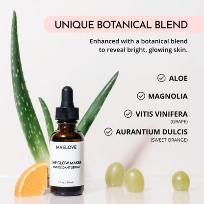 MAELOVE Glow Maker Vitamin C Serum with Vitamin E, Ferulic Acid & Hyaluronic Acid – Award-Winning Brightening & Hydrating Facial Serum, Unscented, 1 fl oz Avelisse