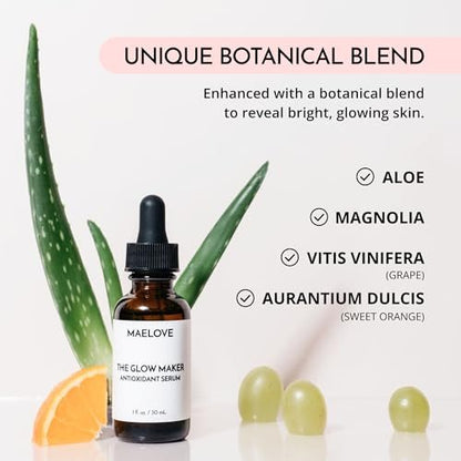 MAELOVE Glow Maker Vitamin C Serum with Vitamin E, Ferulic Acid & Hyaluronic Acid – Award-Winning Brightening & Hydrating Facial Serum, Unscented, 1 fl oz Avelisse