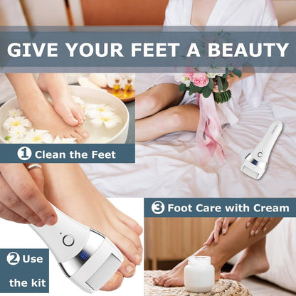Upgraded Electric Foot Callus Remover – Portable Rechargeable Foot File with 3 Heads for Dry, Cracked Feet Avelisse