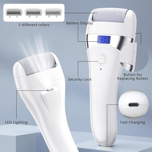 Upgraded Electric Foot Callus Remover – Portable Rechargeable Foot File with 3 Heads for Dry, Cracked Feet Avelisse