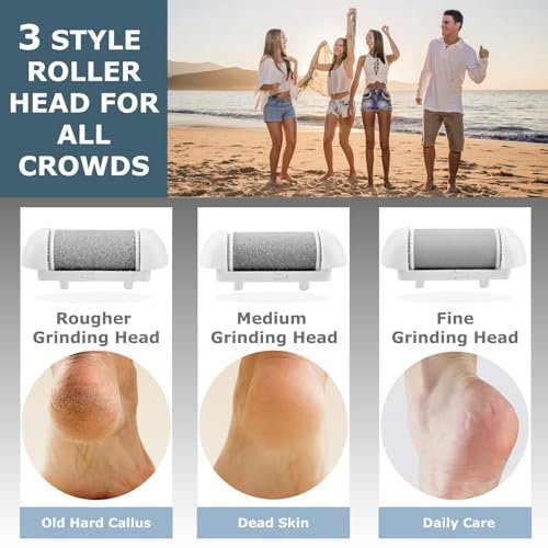 Upgraded Electric Foot Callus Remover – Portable Rechargeable Foot File with 3 Heads for Dry, Cracked Feet Avelisse