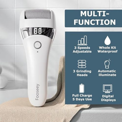Upgraded Electric Foot Callus Remover – Portable Rechargeable Foot File with 3 Heads for Dry, Cracked Feet Avelisse