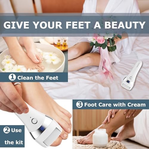 Upgraded Electric Foot Callus Remover – Portable Rechargeable Foot File with 3 Heads for Dry, Cracked Feet Avelisse