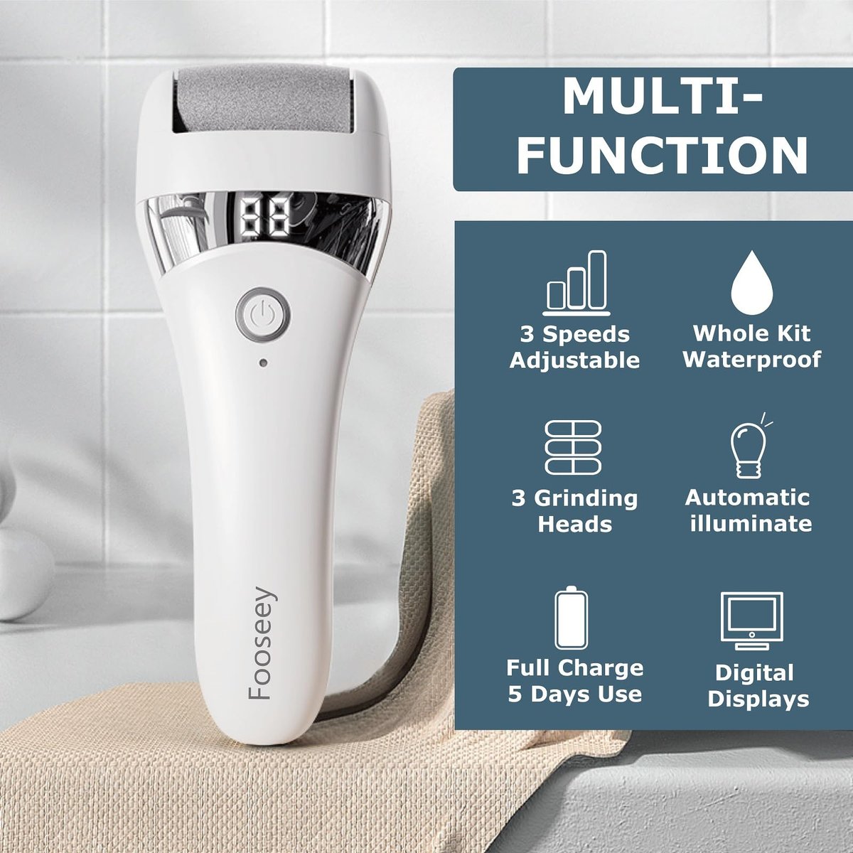 Upgraded Electric Foot Callus Remover – Portable Rechargeable Foot File with 3 Heads for Dry, Cracked Feet Avelisse