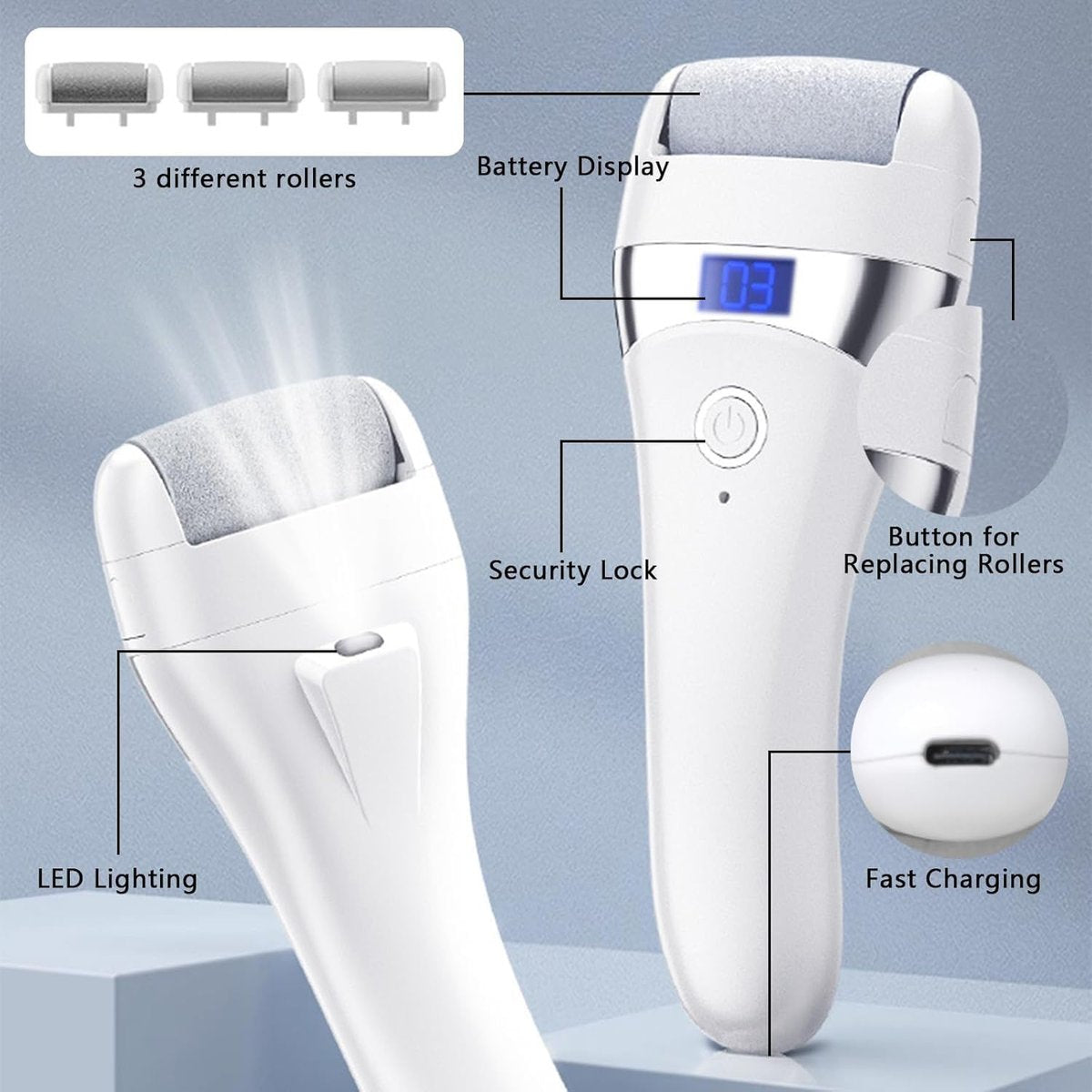 Upgraded Electric Foot Callus Remover – Portable Rechargeable Foot File with 3 Heads for Dry, Cracked Feet Avelisse