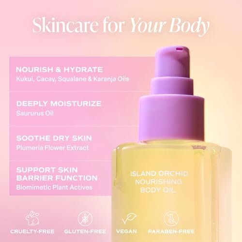 Saltair Body Oil – Silky After Shower and Bath Dry Oil – Non-Greasy Moisturizer for Dry Skin – Island Orchid Scent, 4oz Avelisse