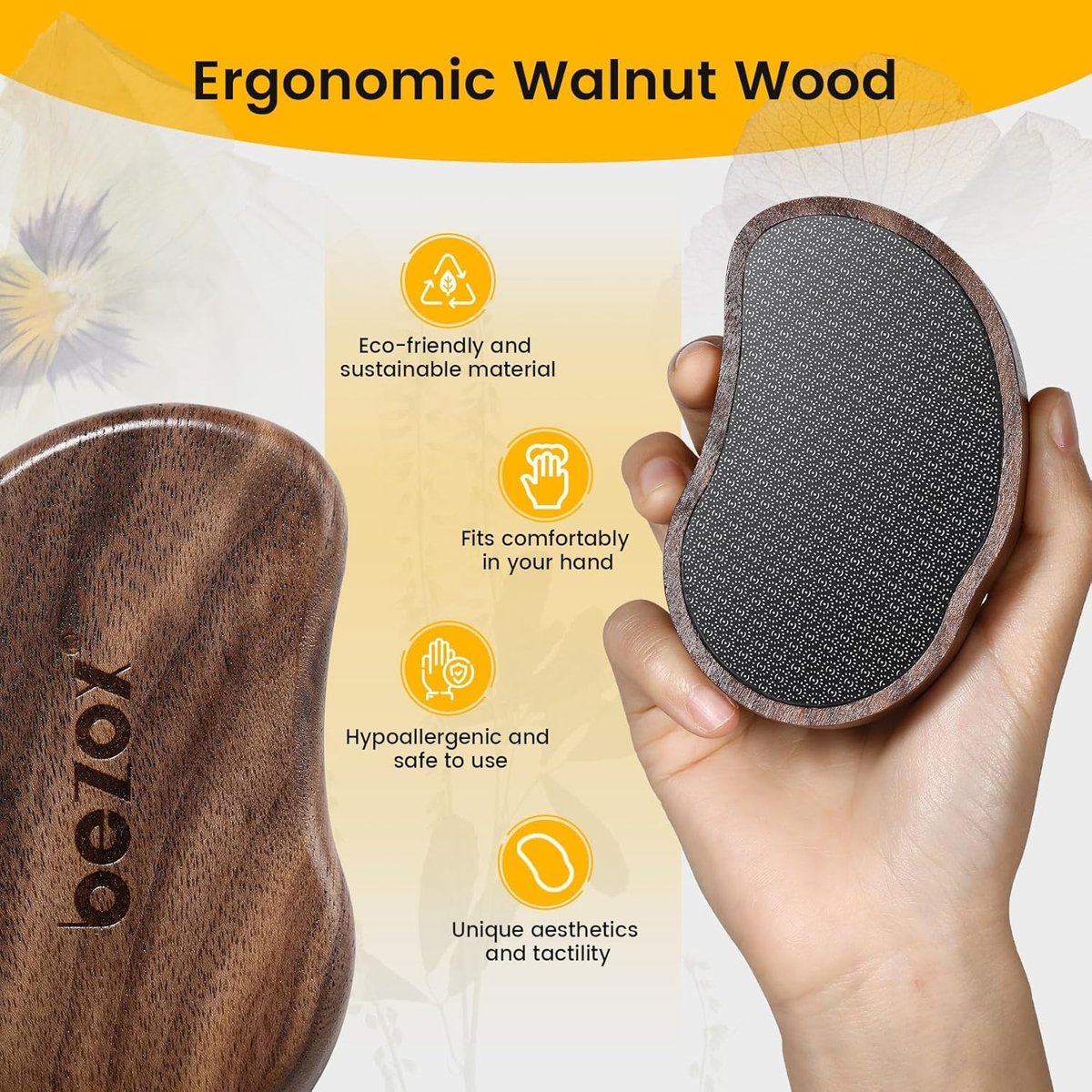 BEZOX Glass Foot File - Nano-Glass Pumice Stone Foot Scrubber, Heel File Callus Remover for Silky Smooth Feet, Portable Pedicure Tool with Walnut Wood Handle Avelisse