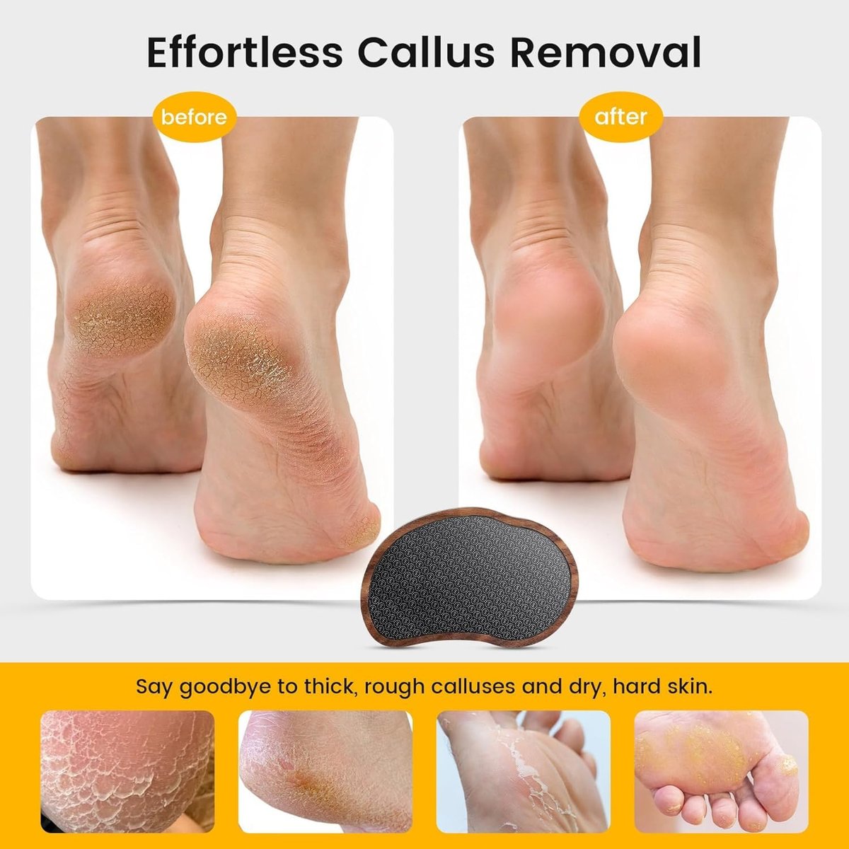 BEZOX Glass Foot File - Nano-Glass Pumice Stone Foot Scrubber, Heel File Callus Remover for Silky Smooth Feet, Portable Pedicure Tool with Walnut Wood Handle Avelisse