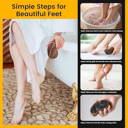 BEZOX Glass Foot File - Nano-Glass Pumice Stone Foot Scrubber, Heel File Callus Remover for Silky Smooth Feet, Portable Pedicure Tool with Walnut Wood Handle Avelisse