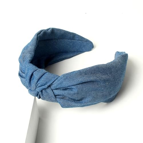 Cuizhiyu 3-Pack Denim Knot Headbands for Women – Blue Knotted Wide Non-Slip Hairbands, Fabric Headbands Avelisse