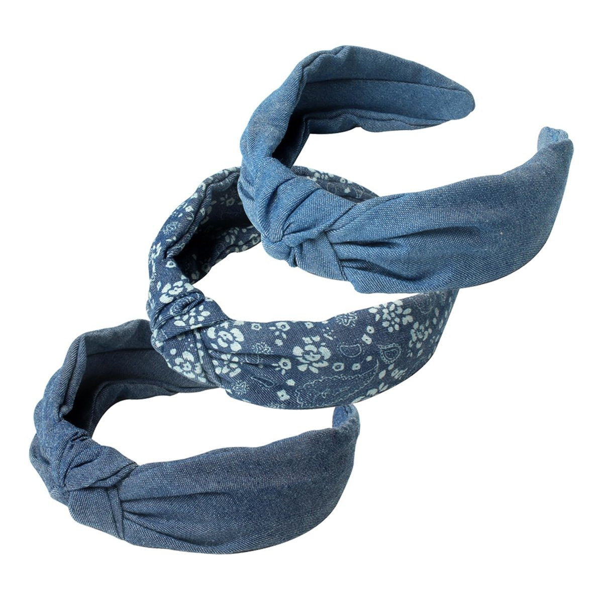 Cuizhiyu 3-Pack Denim Knot Headbands for Women – Blue Knotted Wide Non-Slip Hairbands, Fabric Headbands Avelisse