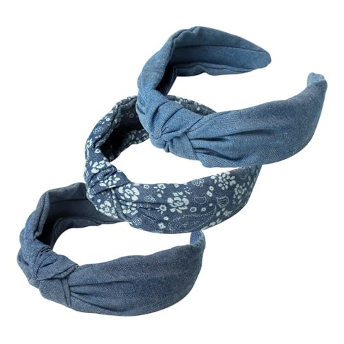 Cuizhiyu 3-Pack Denim Knot Headbands for Women – Blue Knotted Wide Non-Slip Hairbands, Fabric Headbands Avelisse