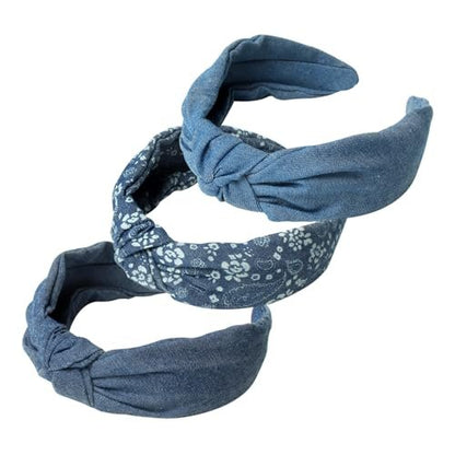 Cuizhiyu 3-Pack Denim Knot Headbands for Women – Blue Knotted Wide Non-Slip Hairbands, Fabric Headbands Avelisse