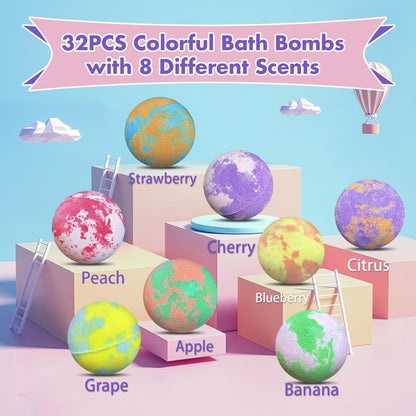 32 Pack Bath Bombs for Kids with Surprise Inside - Land & Sea Animal Toys, Handmade Fizzy Bath Balls, Easter Basket Stuffers & Birthday Gifts for Girls and Boys Avelisse
