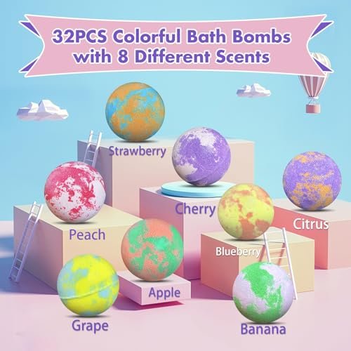 32 Pack Bath Bombs for Kids with Surprise Inside - Land & Sea Animal Toys, Handmade Fizzy Bath Balls, Easter Basket Stuffers & Birthday Gifts for Girls and Boys Avelisse