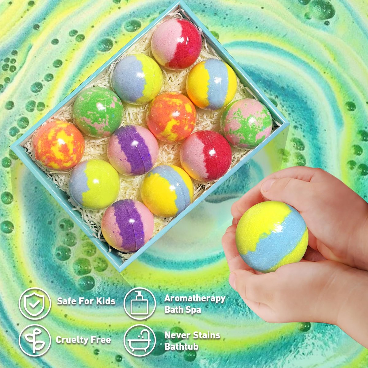 Lisotera Bath Bombs for Kids with Surprise Inside – 12 Pack Organic Colorful Fizzy Balls with Toys, Easter Gifts for Boys & Girls Avelisse