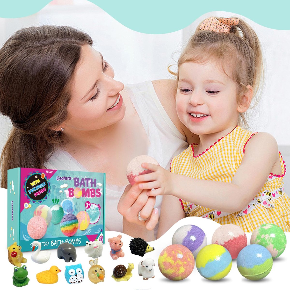 Lisotera Bath Bombs for Kids with Surprise Inside – 12 Pack Organic Colorful Fizzy Balls with Toys, Easter Gifts for Boys & Girls Avelisse
