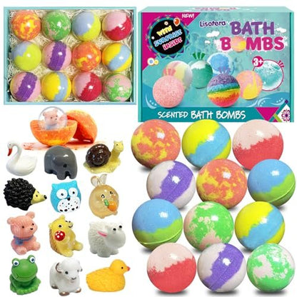 Lisotera Bath Bombs for Kids with Surprise Inside – 12 Pack Organic Colorful Fizzy Balls with Toys, Easter Gifts for Boys & Girls Avelisse