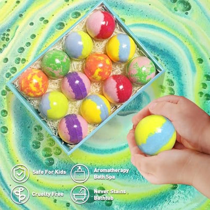 Lisotera Bath Bombs for Kids with Surprise Inside – 12 Pack Organic Colorful Fizzy Balls with Toys, Easter Gifts for Boys & Girls Avelisse