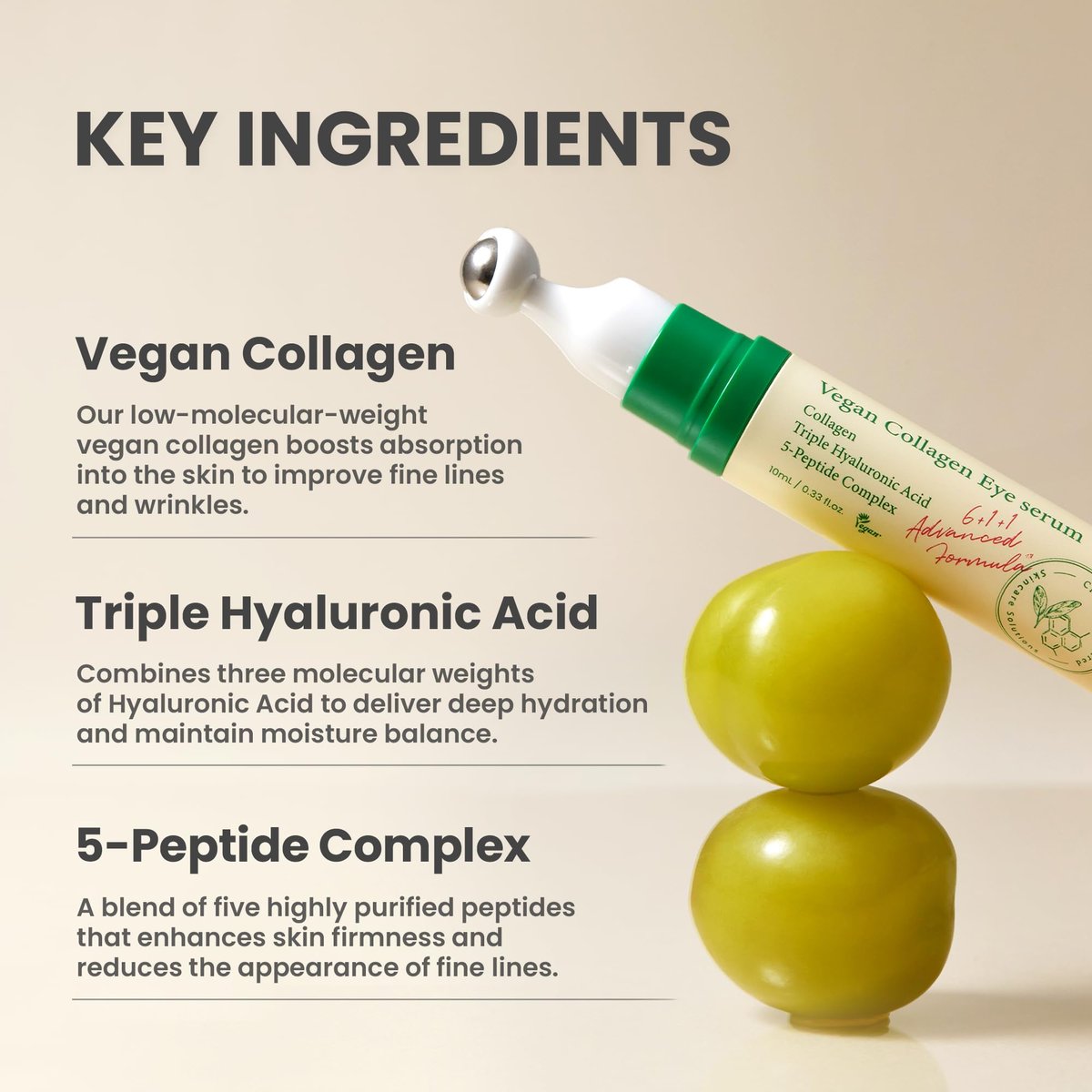 AXIS-Y Vegan Collagen Eye Serum - K-Beauty Triple Hyaluronic Acid & Peptide Serum for Wrinkles, Dark Circles & Elasticity (0.33 fl. oz.) Avelisse