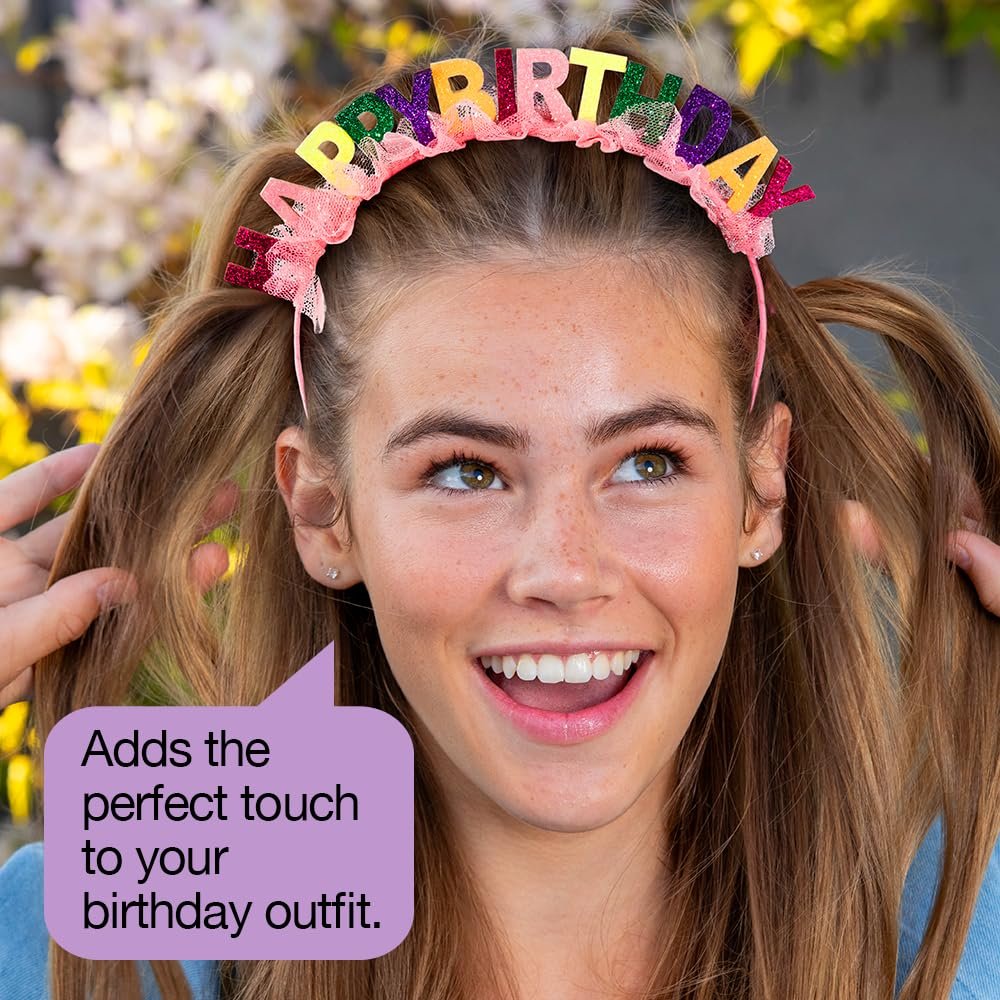 Scunci by Conair Birthday Headband - Birthday Girl Headband - Bright Colors with Tulle - 1 Count - görsel 7