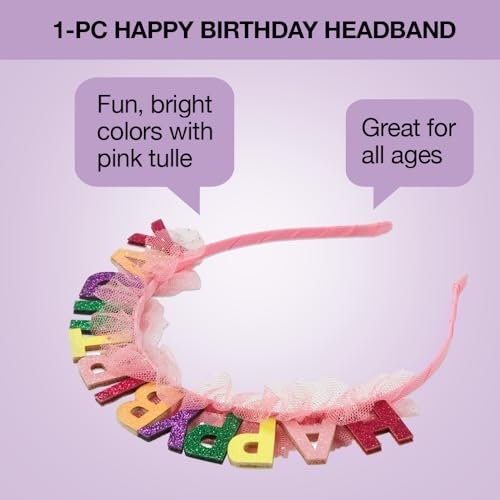 Scunci by Conair Birthday Headband - Birthday Girl Headband - Bright Colors with Tulle - 1 Count - görsel 4