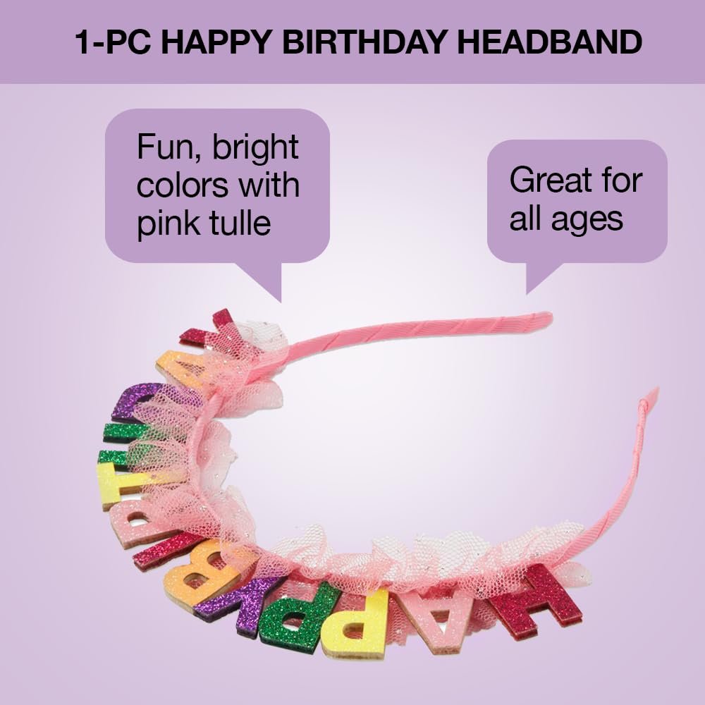 Scunci by Conair Birthday Headband - Birthday Girl Headband - Bright Colors with Tulle - 1 Count - görsel 3